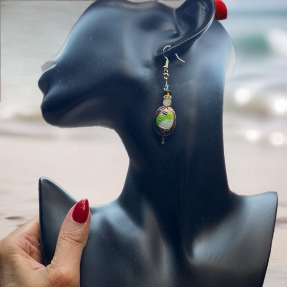 Handmade Green and Brown Earrings - Picture 5 of 7